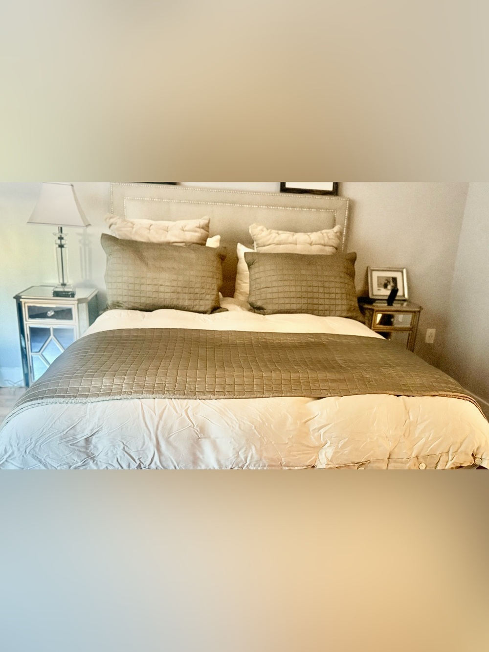 Restoration Hardware Cream Duvet with Taupe/Beige Quilted Throw and Shams